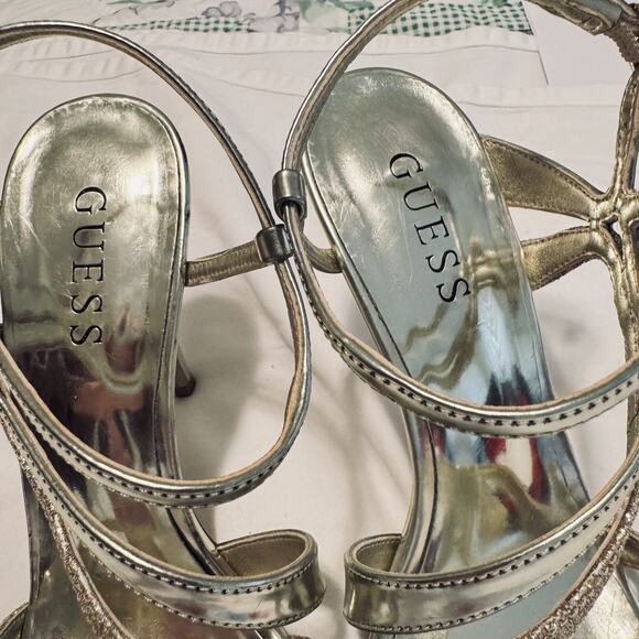 GUESS Gold High Heels dress shoes strappy stilettos sz 6M party wedding 4" - Picture 4 of 8